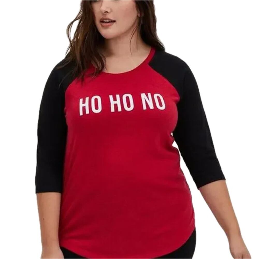 Torrid Red Ho Ho Ho Classic Fit Holiday Raglan Tee Shirt 00
